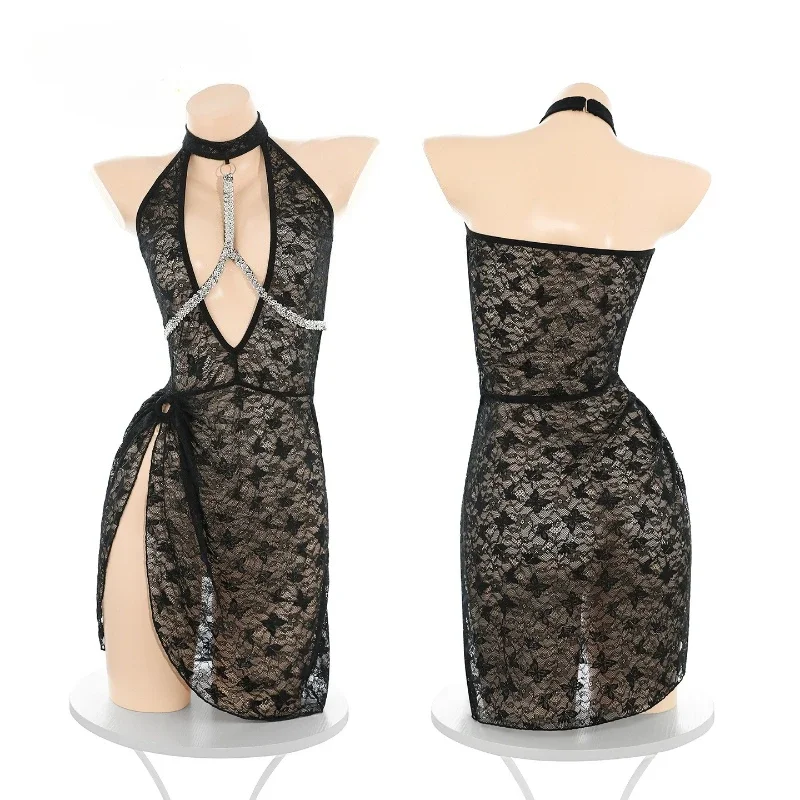 Babydoll Chemise Night - Эротическое кружевное белье: платье-комбинация с цепочкой,